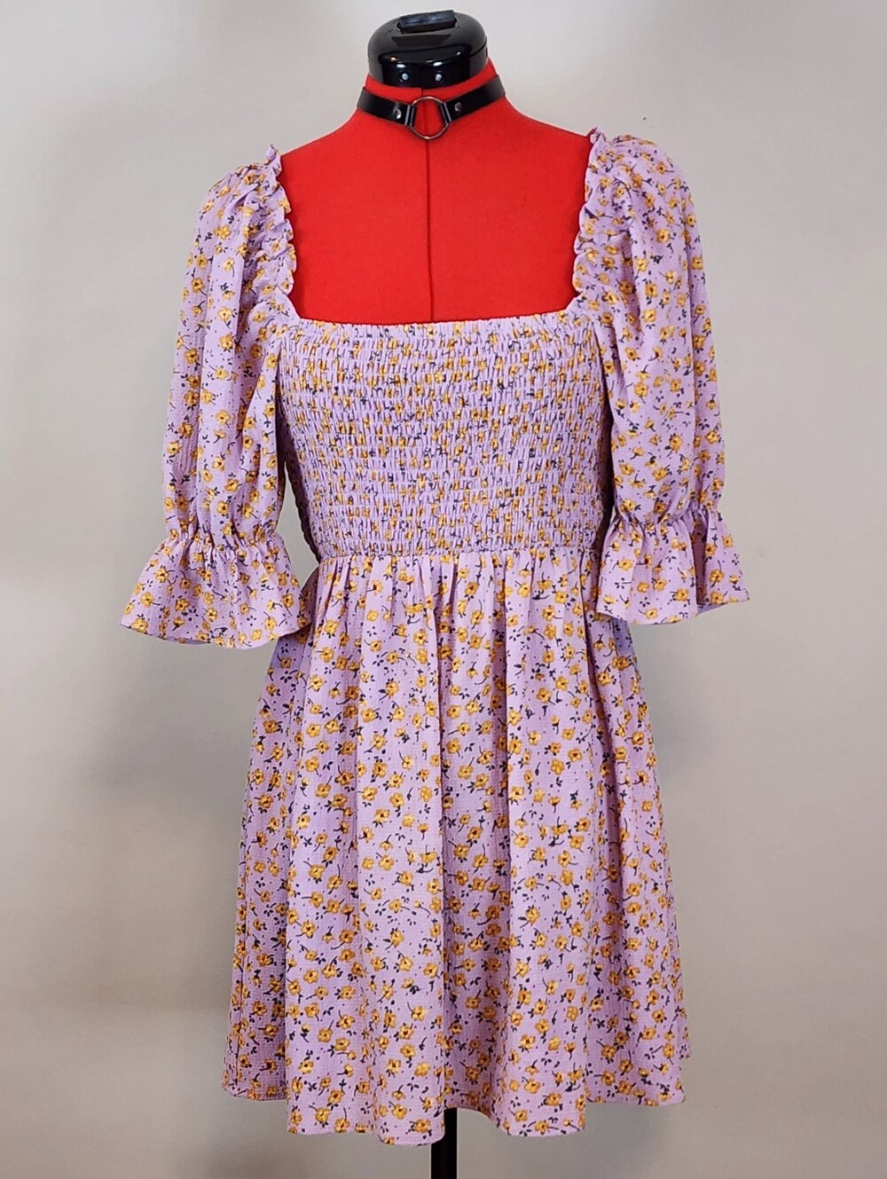 ​NWT BuddyLove Lavender Floral Smocked Square Neck Puff Sleeve Mini Dress Small